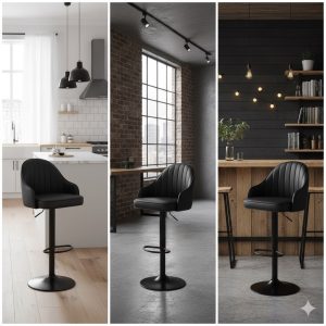 Adjustable barstool with foot rest - Black - Image 8