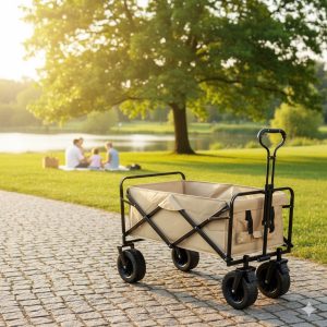 Collapsible Wagon Cart, Folding Wagon, Heavy Duty Utility Wagon, Portable Garden Beach Cart with Wheels, for Beach, Shopping, Groceries, etc, Beige - Image 3