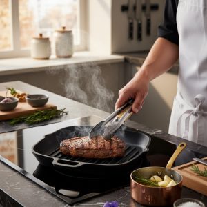 Cast Iron Steak Skillet Grill Pan Nonstick Steak Frying Pan Home Garden Wok Pan Induction Cooker for Gas Stoves and Vision - Image 6