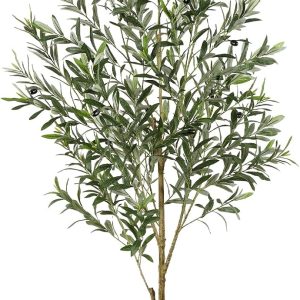 Artificial Olive Tree 8ft Faux Olive Trees with White Planter, Fake Olive Plant with Realistic Branches and Fruits Tall Fake Plants for Indoor Modern Home Office Living Room Decor Housewarming - Image 1