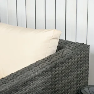 Outsunny 3 Pieces Rattan Wicker Outdoor Conversation Furniture Set with Loveseats Coffee Table Cushions for Garden, Patio, Beige - Image 10