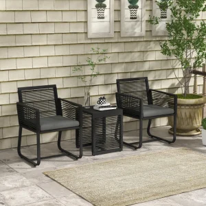 3 Piece Patio Furniture Outdoor PE Rattan Bistro Set w/ Seats, Cushions, and Tempered Glass Table - Image 1