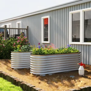 2Pc Galvanized Raised Garden Bed, 6 x 2 x 2 ft Modular Metal Garden Beds with Rubber Strip Edging, Silver - Image 1