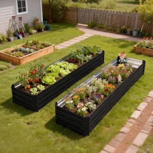 8'x2'x1' Galvanized Raised Bed, Large Elevated Planter Box for Growing Flowers, Herbs and Vegetables, Black - Image 10