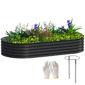 6' x 3' x 1' Large Outdoor Planter Box, Galvanized Raised Garden Bed with Metal Plant Stake, Black - Image 10