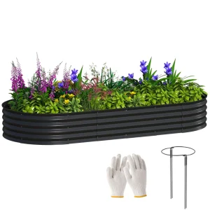 7' x 3' x 1' Large Outdoor Planter Box, Galvanized Raised Garden Bed with Metal Plant Stake, Black - Image 10