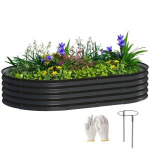 5' x 3' x 1' Large Outdoor Planter Box, Galvanized Raised Garden Bed with Metal Plant Stake, Black - Image 10