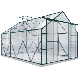 Outsunny Aluminium Greenhouse Polycarbonate Walk-in Garden Greenhouse Kit with Adjustable Roof Vent, 8 x 12ft, Green - Image 10