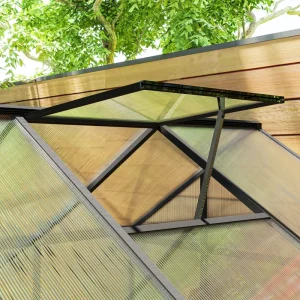 Outsunny 6' x 8' x 6.4' Polycarbonate Greenhouse, Aluminum Walk-In Green House Kit Garden, Plants Grow with Rain Gutter and Roof Vent, Charcoal Grey - Image 11