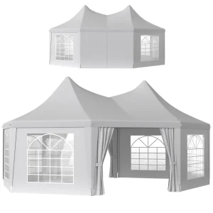 Outsunny 16' x 22' Wedding Event Party Tent High Peak Octagonal Outdoor Gazebo Canopy with Removable Walls, for Weddings, Parties, White - Image 10