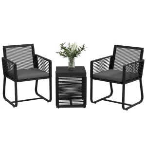 3 Piece Patio Furniture Outdoor PE Rattan Bistro Set w/ Seats, Cushions, and Tempered Glass Table - Image 11