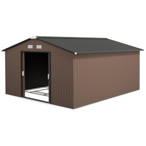 11' x 13' Garden Storage Shed Metal Tool Storage House, with Double Sliding Doors, Foundation Kits Included, Brown - Image 2