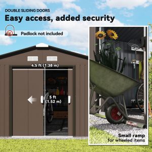 11' x 13' Garden Storage Shed Metal Tool Storage House, with Double Sliding Doors, Foundation Kits Included, Brown - Image 5