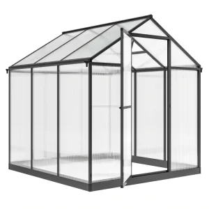 Outsunny 6' x 8' x 6.4' Polycarbonate Greenhouse, Aluminum Walk-In Green House Kit Garden, Plants Grow with Rain Gutter and Roof Vent, Charcoal Grey - Image 12