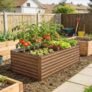 5' x 3' x 2' Raised Garden Bed, Galvanized Planter Box for Growing Flowers, Herbs and Vegetables Dark Brown Wood Effect - Image 1