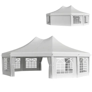 Outsunny 21' x 29' Wedding Event Party Tent, High Peak Decagonal Outdoor Gazebo Canopy with Removable Walls, Ropes and Stakes, White - Image 2