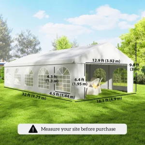 Outsunny 16'x32' Heavy Duty Large Party Tent & Carport with Removable Sidewalls, Portable Garage Canopy Tent, White - Image 2