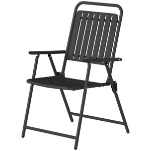 Folding Garden Chairs, Garden Dining Chairs with Plastic Slatted Seat Back, Armrests, Steel Frame, Set of 4, Black - Image 2