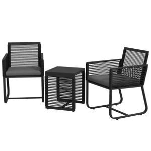 3 Piece Patio Furniture Outdoor PE Rattan Bistro Set w/ Seats, Cushions, and Tempered Glass Table - Image 2