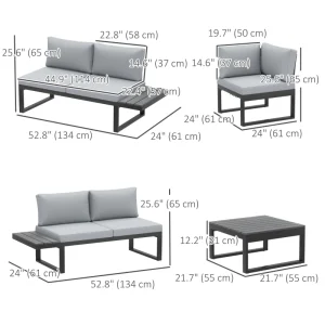 Outsunny 4 Pieces Outdoor Patio Furniture Set, 5-Level Reclining Garden Corner Sofa Set, Outdoor Lounge Conversation Sectional - Image 2