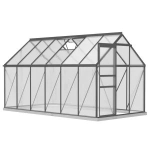 Outsunny 6' x 12' x 6.5' Polycarbonate Greenhouse, Walk-in Green House with Adjustable Roof Vent Galvanized Base Sliding Door Rain Gutter for Outdoor Garden Backyard, Charcoal Grey - Image 2
