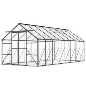 Outsunny Aluminum Greenhouse Polycarbonate Walk-in Garden Greenhouse Kit with Rain Gutter and Sliding Door, 16' x 8', Dark Grey - Image 2