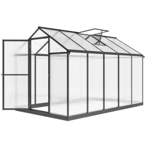 Outsunny Polycarbonate Greenhouse, Aluminum Walk-In Green House Kit Garden, 6' x 10' x 6.4', Charcoal Grey - Image 2