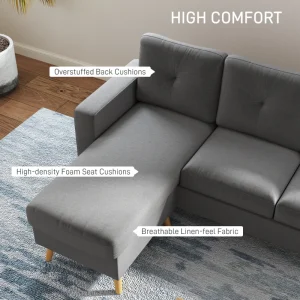 HOMCOM Sectional Sofa Couch, L Shaped Couch with Reversible Chaise, Wooden Legs for Living Room, Bedroom, Dark Grey - Image 3