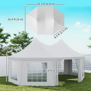 Outsunny 16' x 22' Wedding Event Party Tent High Peak Octagonal Outdoor Gazebo Canopy with Removable Walls, for Weddings, Parties, White - Image 3