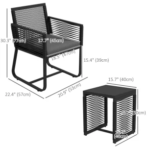 3 Piece Patio Furniture Outdoor PE Rattan Bistro Set w/ Seats, Cushions, and Tempered Glass Table - Image 3