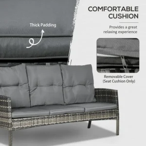 6 Piece Patio Furniture Set with Patio Chairs, Ottomans, Sofa, Glass Top Table and Cushions, Wicker Rattan Outdoor Furniture Set for Backyard, Porch, Grey - Image 3