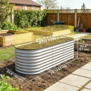 2Pc Galvanized Raised Garden Bed, 6 x 2 x 2 ft Modular Metal Garden Beds with Rubber Strip Edging, Silver - Image 3