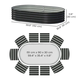 5' x 3' x 1' Large Outdoor Planter Box, Galvanized Raised Garden Bed with Metal Plant Stake, Black - Image 3