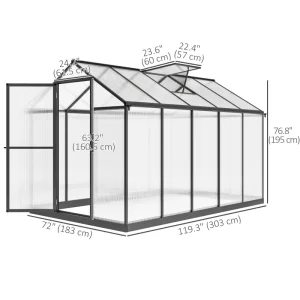 Outsunny Polycarbonate Greenhouse, Aluminum Walk-In Green House Kit Garden, 6' x 10' x 6.4', Charcoal Grey - Image 3
