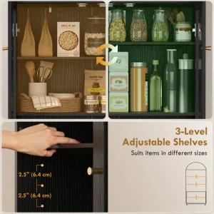 HOMCOM Arched Kitchen Pantry Cabinet, 71" Tall Farmhouse Kitchen Storage Cabinet with Acrylic Glass Doors, Black - Image 8