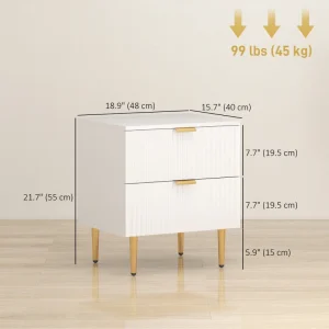 HOMCOM Bedside Table, Modern Nightstand with 2 Drawers, Side End Table with Metal Legs for Living Room, Bedroom, White - Image 5