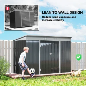 Outsunny 9' x 4' Galvanized Steel Garden Storage Shed with Lockable Doors, Gloves and 2 Air Vents for Backyard, Patio, Lawn - Image 9