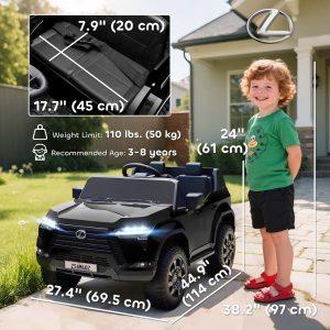 Qaba 12V Ride On Car, Licensed Lexus GX550, 2-Seater Kids Electric Vehicle with Remote Control and Suspension System, Black - Image 3
