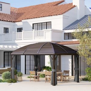 3 x 4 m Patio Aluminium Gazebo Hardtop Metal Roof Canopy Party Tent Garden Outdoor Shelter w/Mesh & Side Walls - Image 1