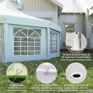 Outsunny 21' x 29' Wedding Event Party Tent, High Peak Decagonal Outdoor Gazebo Canopy with Removable Walls, Ropes and Stakes, White - Image 4