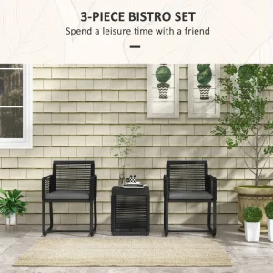 3 Piece Patio Furniture Outdoor PE Rattan Bistro Set w/ Seats, Cushions, and Tempered Glass Table - Image 4