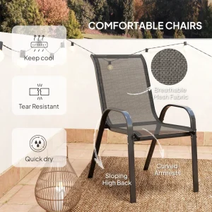 3 Pieces Bistro Set, Small Patio Furniture Set with Stackable Mesh Chairs, Glass Table for Garden, Balcony, Black - Image 4