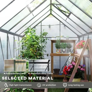 Outsunny 6' x 12' x 6.5' Polycarbonate Greenhouse, Walk-in Green House with Adjustable Roof Vent Galvanized Base Sliding Door Rain Gutter for Outdoor Garden Backyard, Charcoal Grey - Image 4