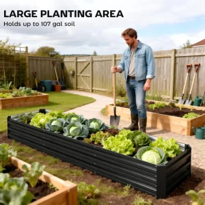 8'x2'x1' Galvanized Raised Bed, Large Elevated Planter Box for Growing Flowers, Herbs and Vegetables, Black - Image 4