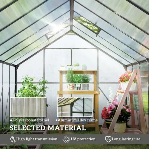 Outsunny Aluminum Greenhouse Polycarbonate Walk-in Garden Greenhouse Kit with Rain Gutter and Sliding Door, 16' x 8', Dark Grey - Image 4