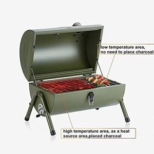 Portable Charcoal Grill, Tabletop Outdoor Barbecue Smoker, Small BBQ Grill for Outdoor Cooking Backyard Camping Picnics Beach GREEN - Image 4