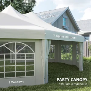 Outsunny 21' x 29' Wedding Event Party Tent, High Peak Decagonal Outdoor Gazebo Canopy with Removable Walls, Ropes and Stakes, White - Image 5
