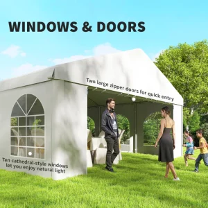 Outsunny 20'x33' Heavy Duty Large Party Tent & Carport with Removable Sidewalls, Portable Garage Canopy Tent, White - Image 5