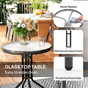 3 Pieces Bistro Set, Small Patio Furniture Set with Stackable Mesh Chairs, Glass Table for Garden, Balcony, Black - Image 5