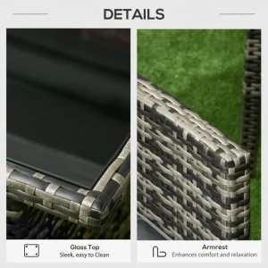 6 Piece Patio Furniture Set with Patio Chairs, Ottomans, Sofa, Glass Top Table and Cushions, Wicker Rattan Outdoor Furniture Set for Backyard, Porch, Grey - Image 5